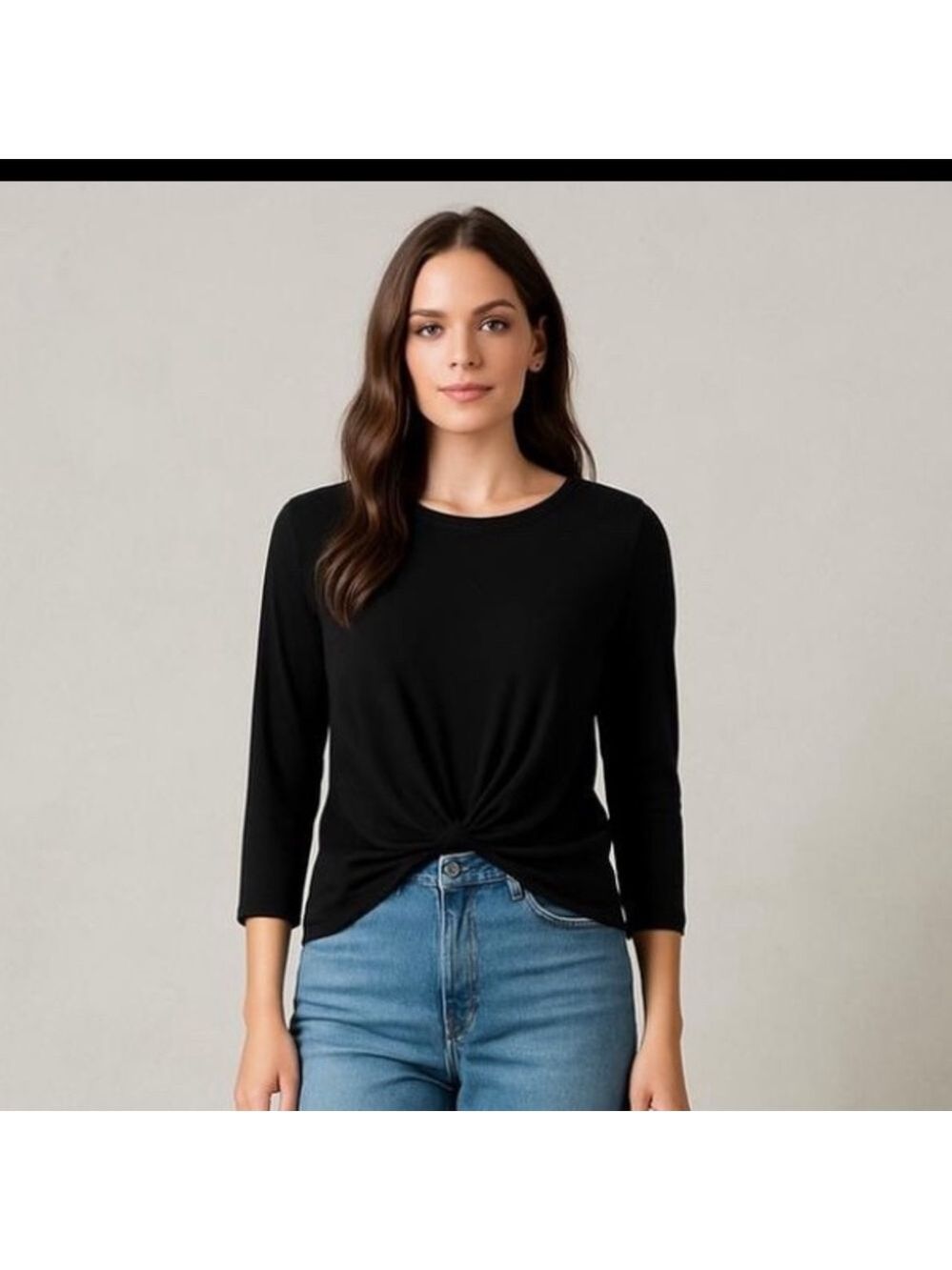 Gibson Look Black Twist Front Pullover Lightweight Asymmetrical Boat Neck